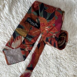 Christian Dior Monsieur  Men’s Floral Silk Tie in Rust Multi